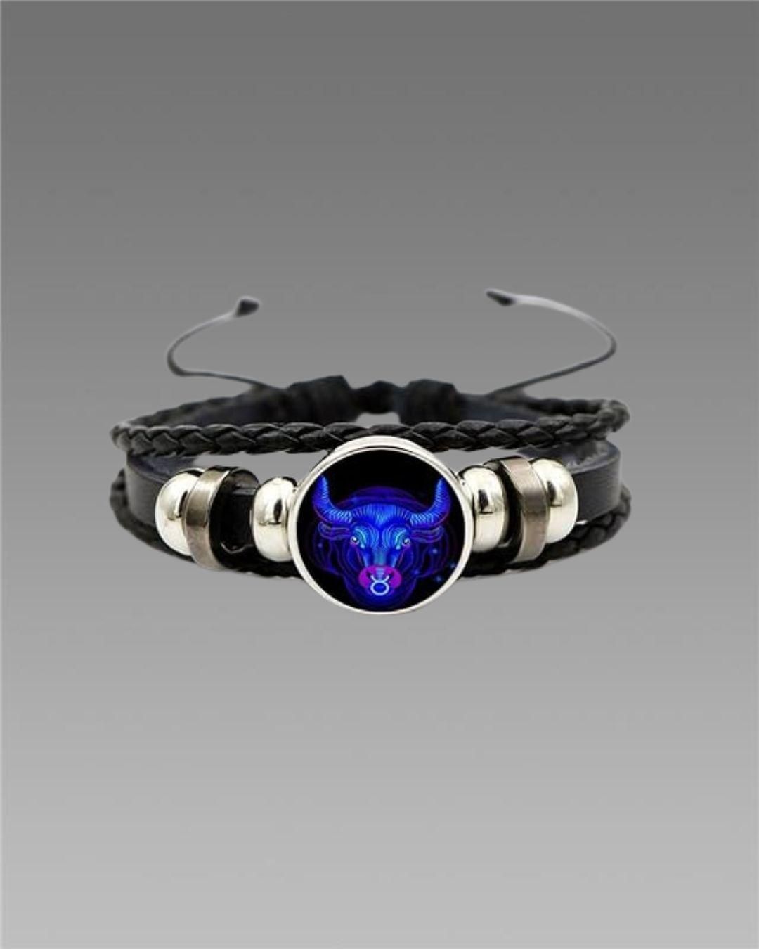 Zodiac Constellation Braided Design Black Leather Bracelet Adjustable - Pick Baye