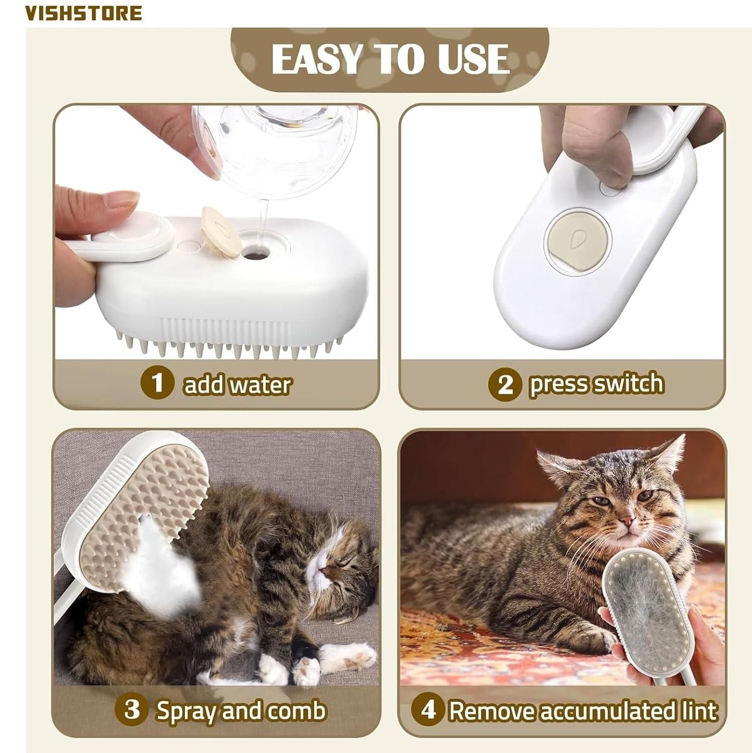 Steam Brush for Dogs & Cats - Pick Baye