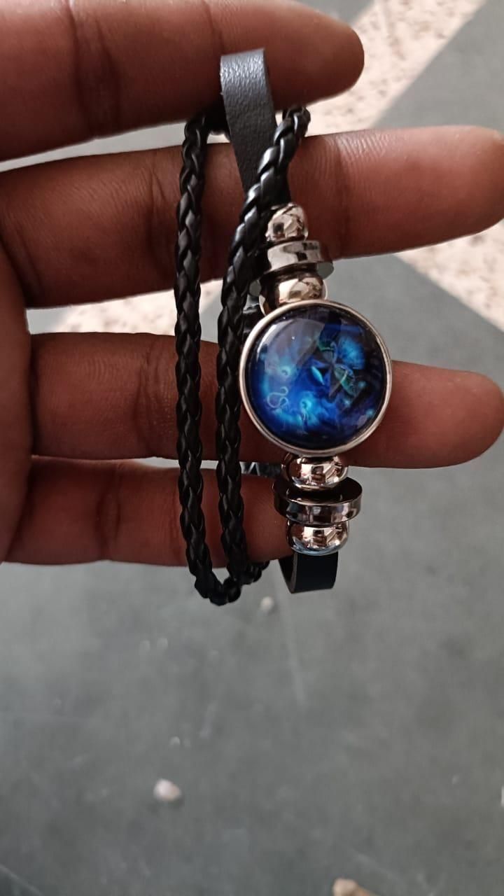 Zodiac Constellation Braided Design Black Leather Bracelet Adjustable - Pick Baye