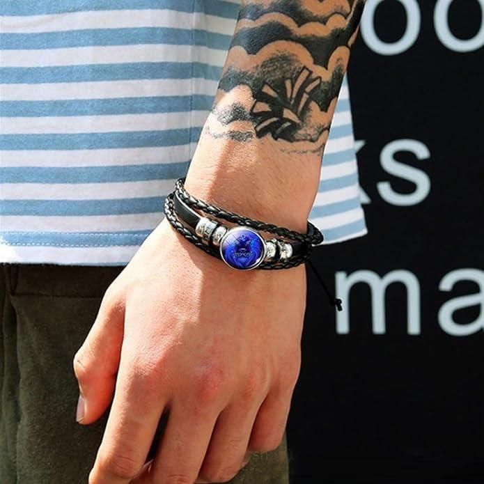 Zodiac Constellation Braided Design Black Leather Bracelet Adjustable - Pick Baye