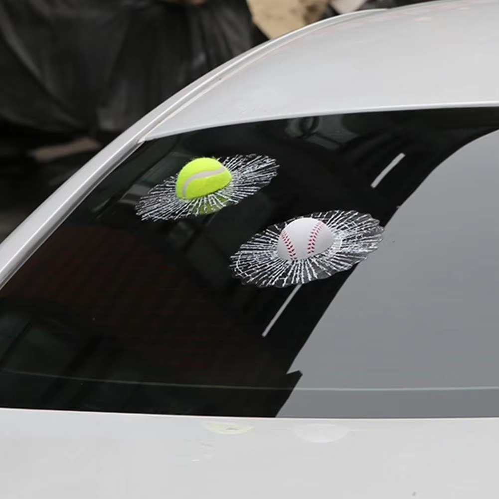 3D Broken Glass Football Car Sticker