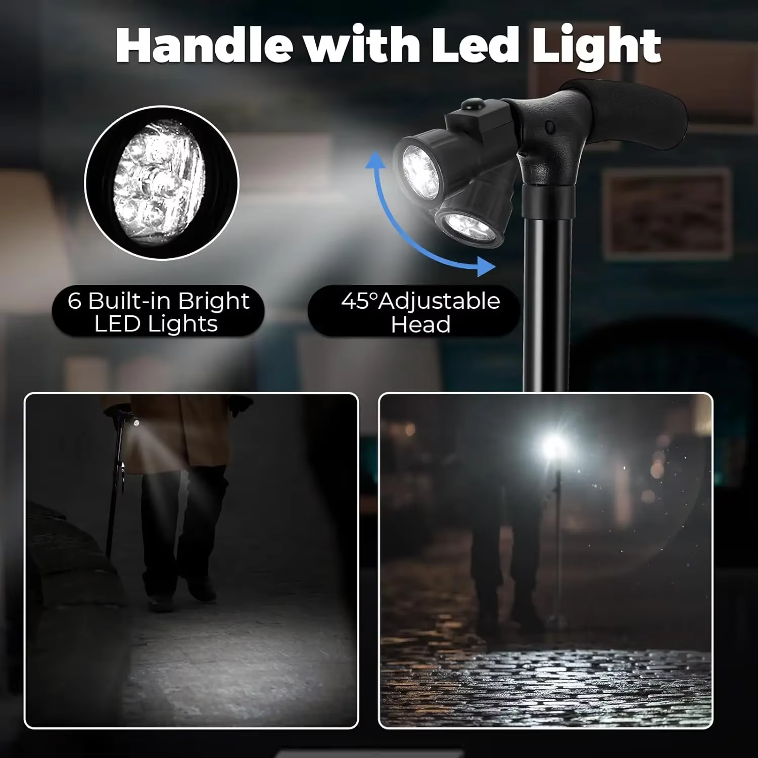Collapsible Walking Stick with LED Light