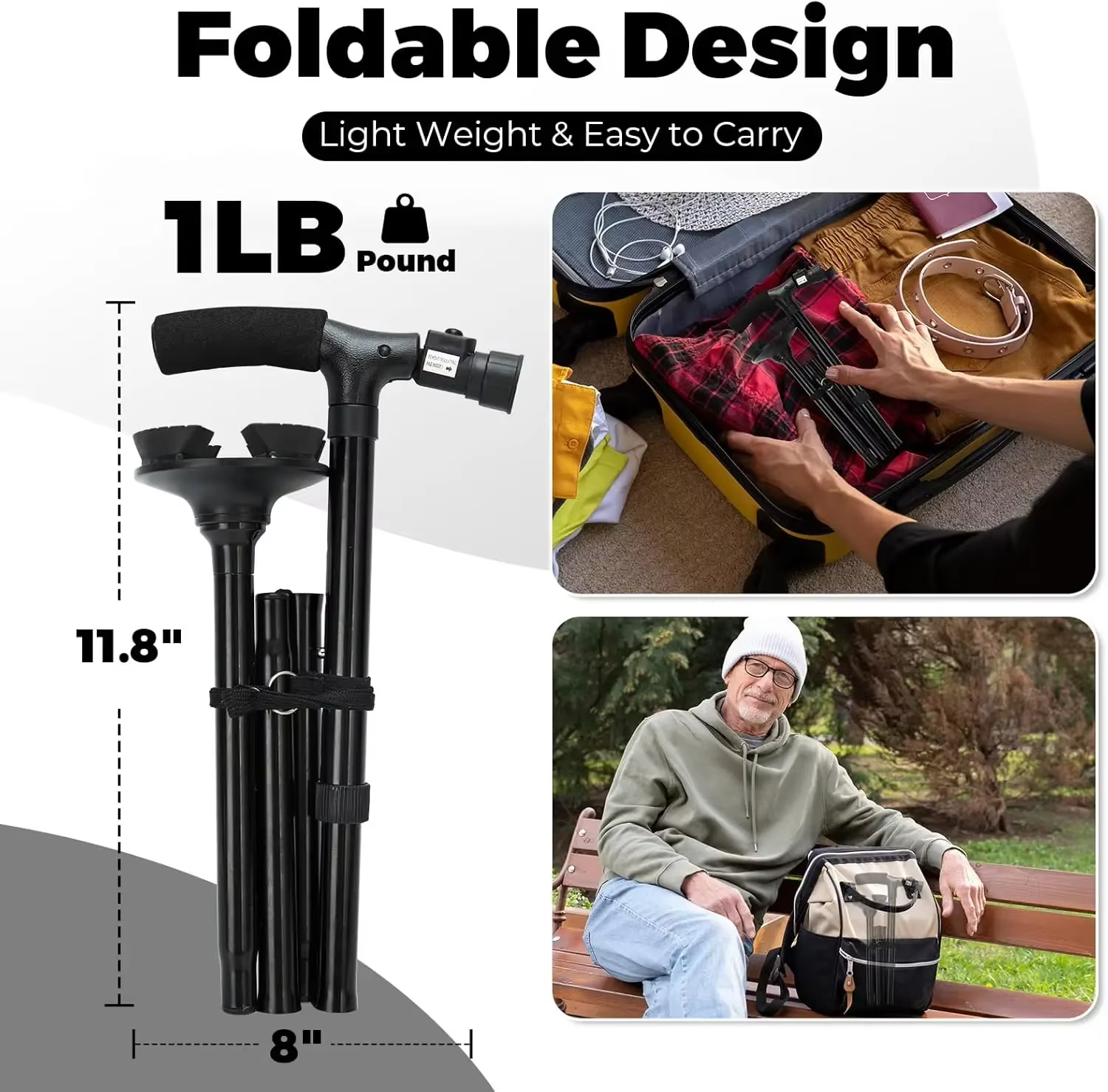 Collapsible Walking Stick with LED Light